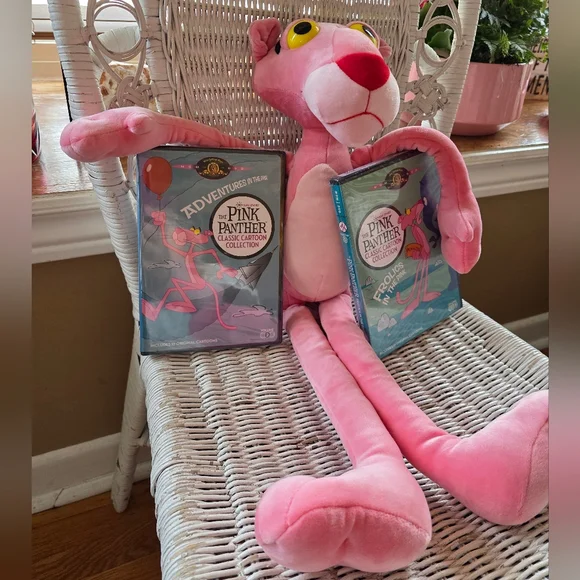🆕️ Pink Panther 21" Plushie Stuffed Animal & 2 Pink Panther Classic Cartoon DVD - Picture 3 of 15